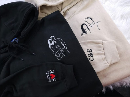 Embroidered Line Art Hoodie