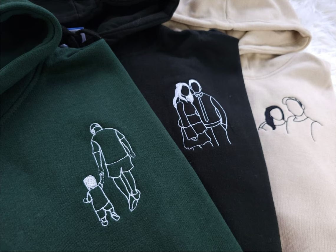 Embroidered Line Art Hoodie