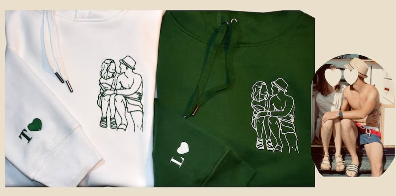 Embroidered Line Art Hoodie