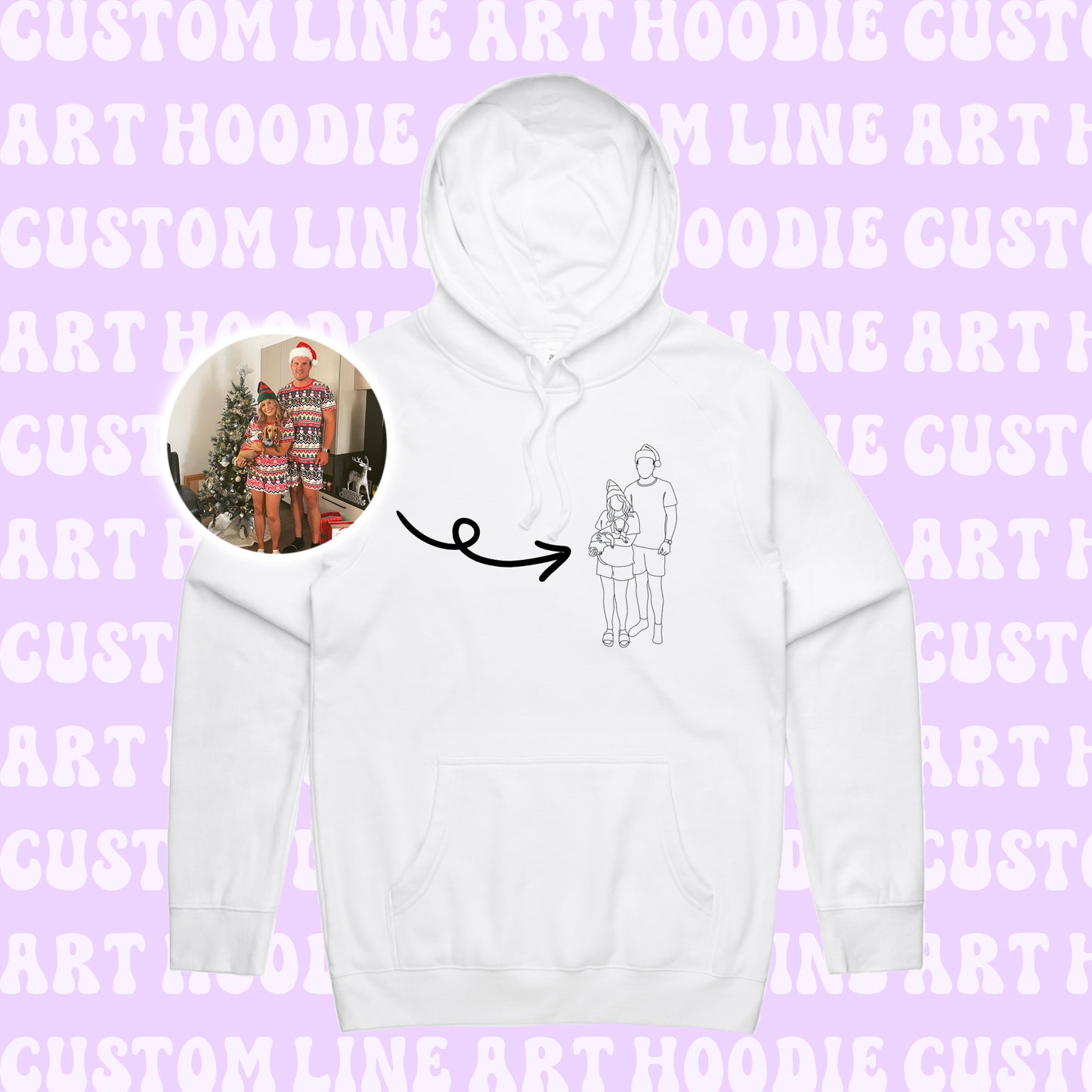 Embroidered Line Art Hoodie