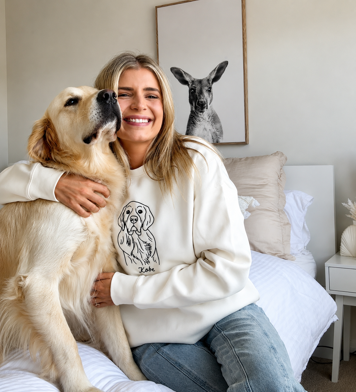 Custom outline pet portrait crewneck — minimalist line drawing DTF print